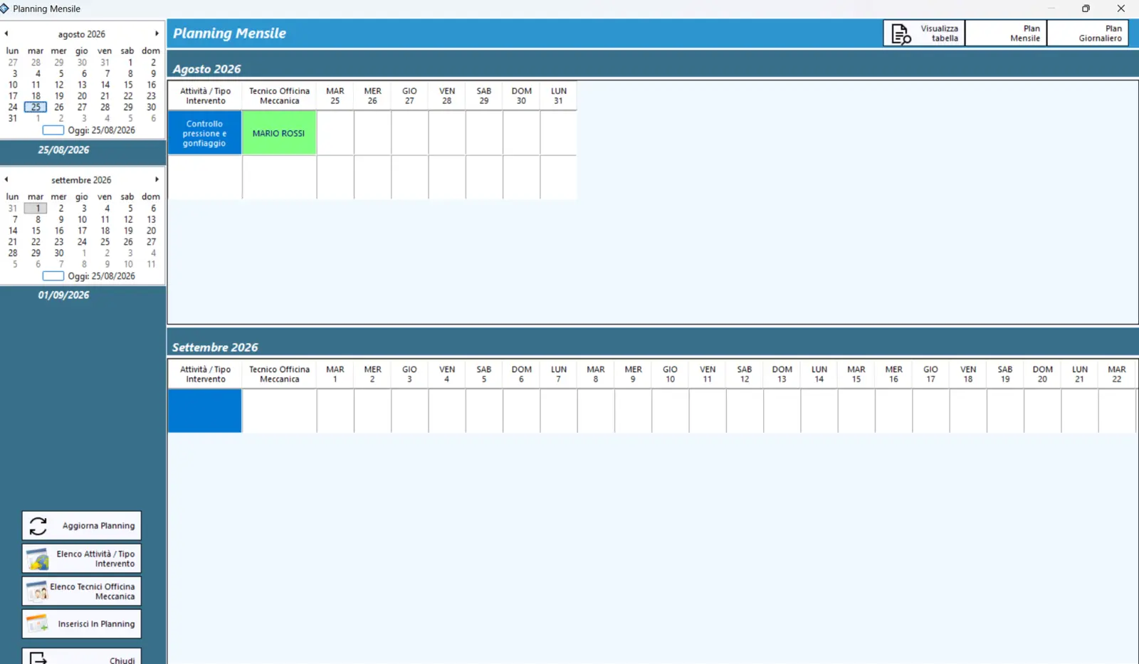 Planning dell’officina nel gestionale FidoGest Autofficina